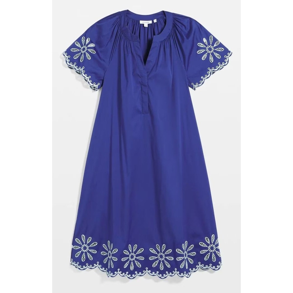 Chico's Women's Blue Casa Embroidered Poplin Popover Dress - Size L (2)
